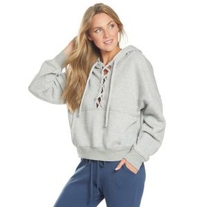 FP MOVEMENT Free People Believe It Hooded Lace Up Pullover Sweatshirt Grey